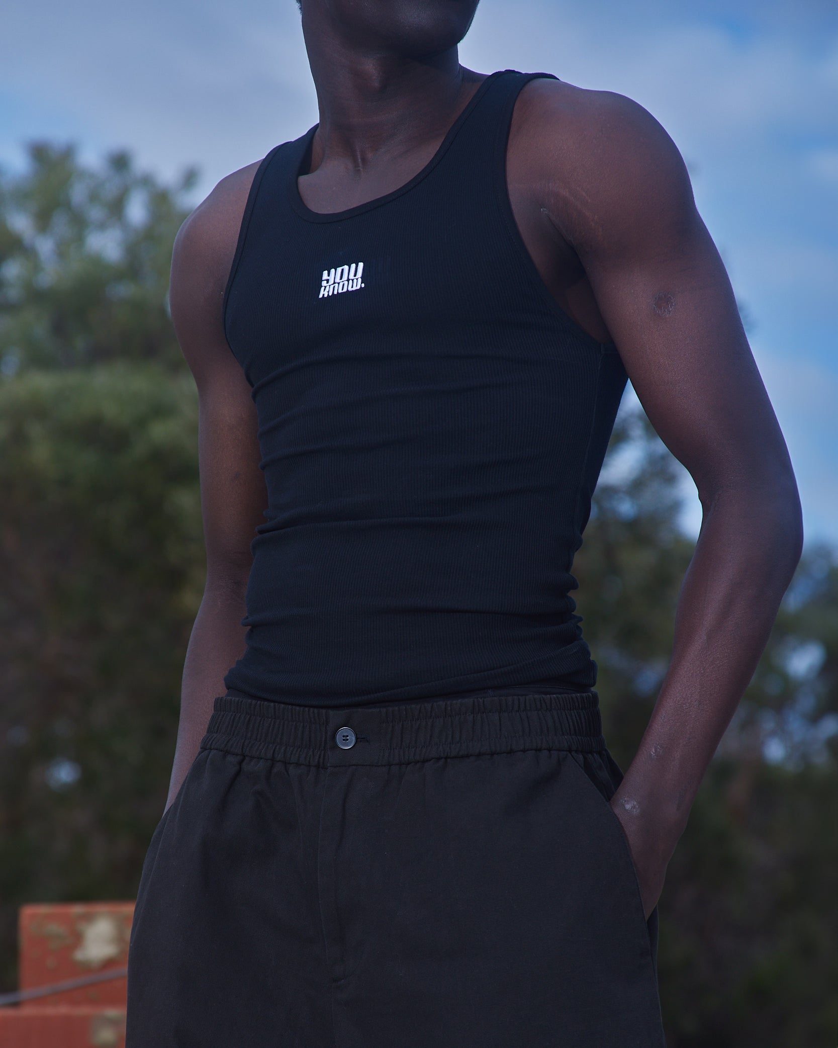 Mens Ribbed Singlet | BLACK