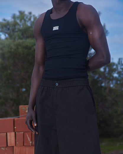 Mens Ribbed Singlet | BLACK