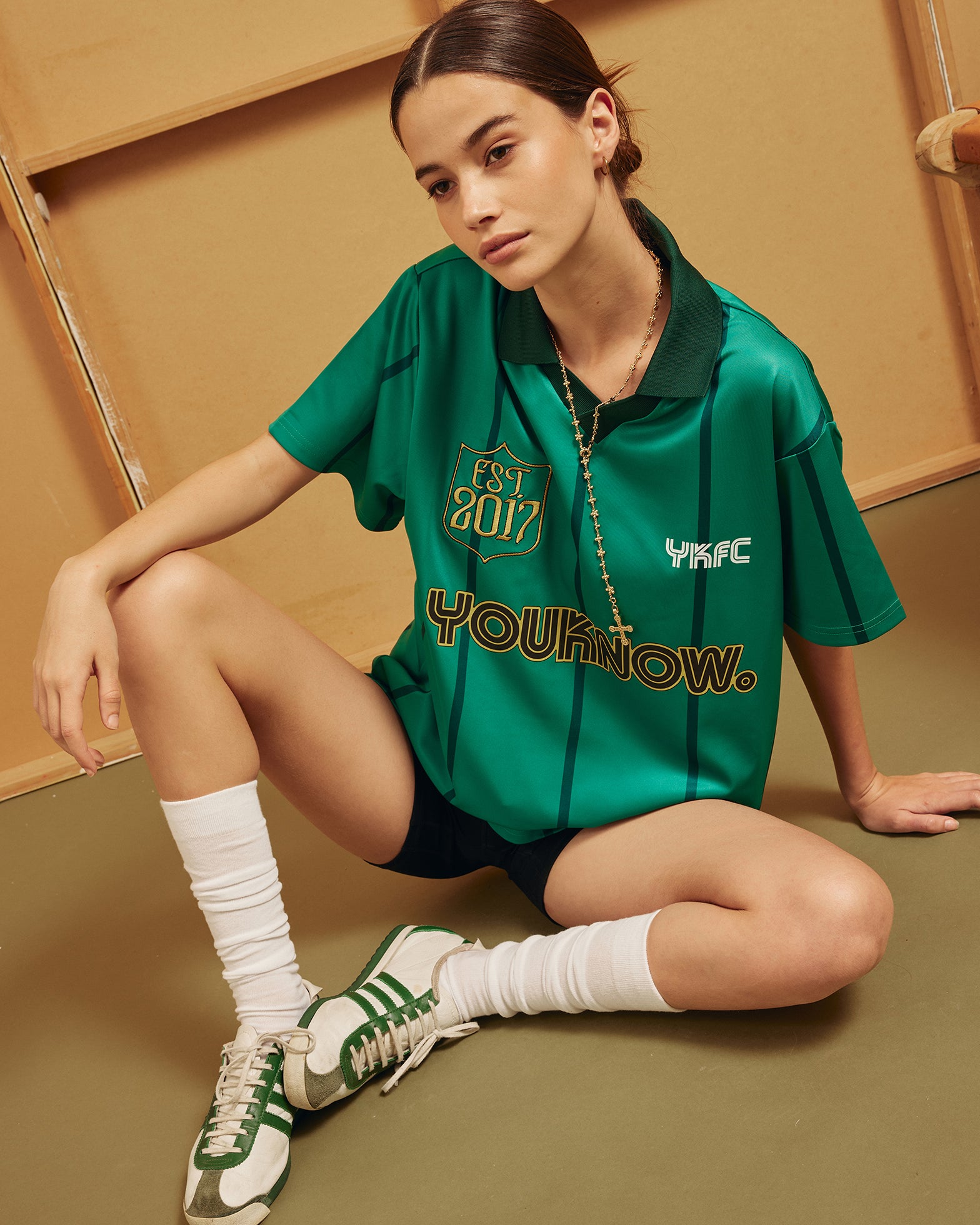 Short Sleeve Football Jersey | GREEN STRIPE