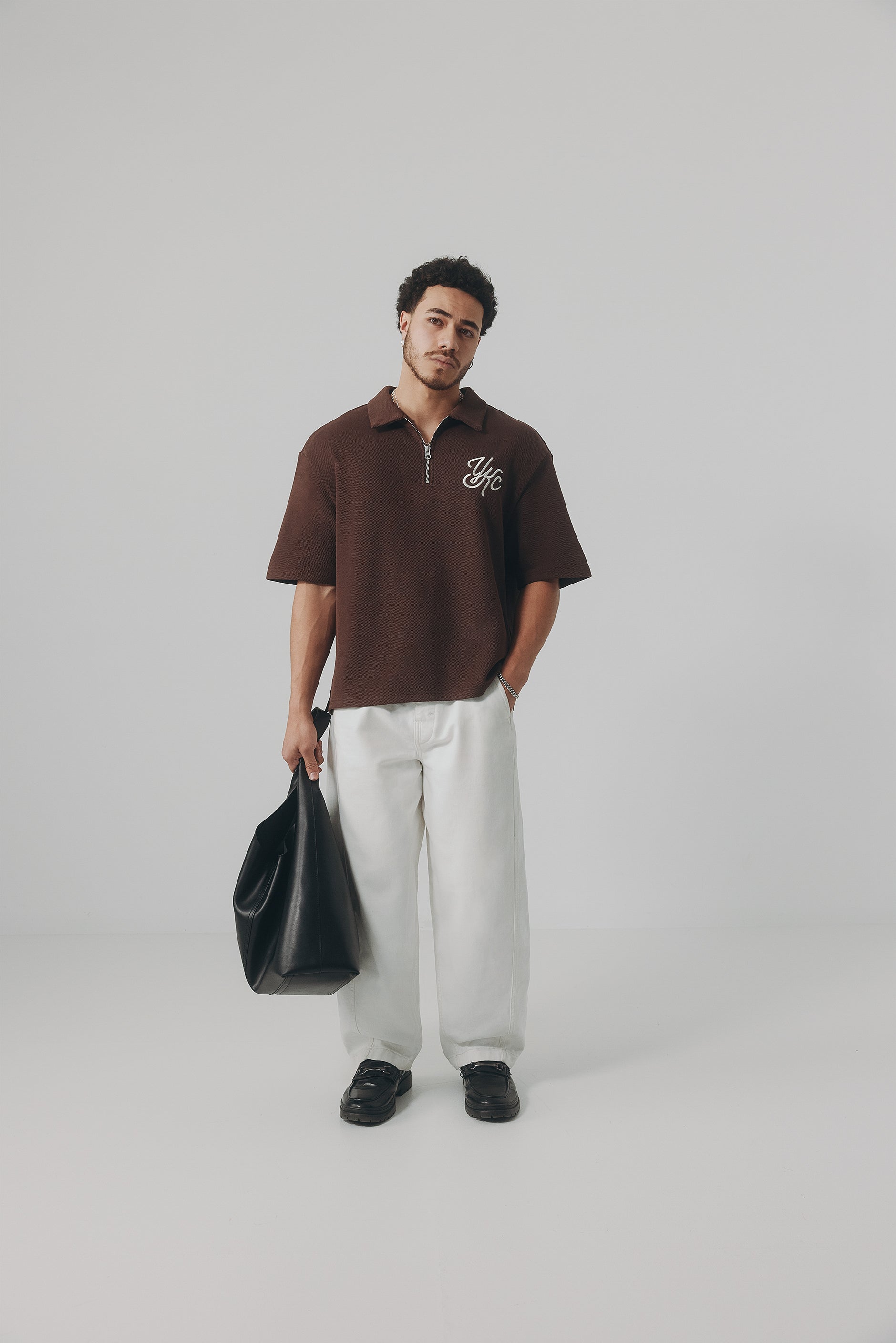 QUARTER ZIP POLO | BROWN