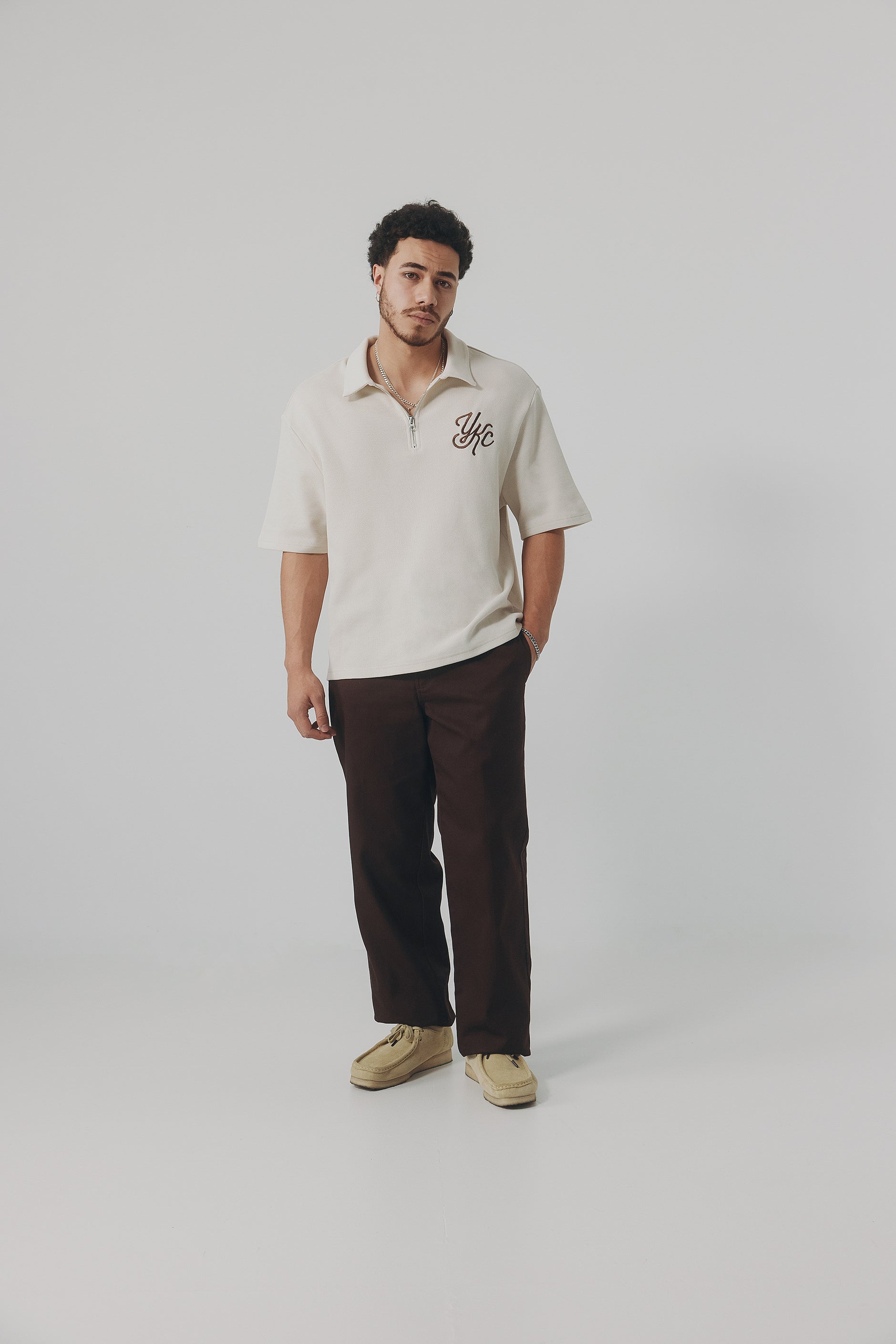 QUARTER ZIP POLO | CREAM