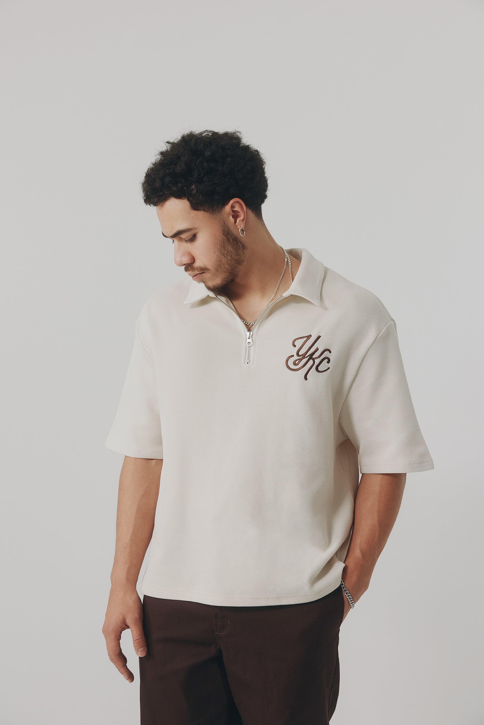 QUARTER ZIP POLO | CREAM